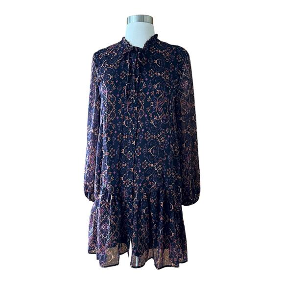 Zara Navy and Pink Patterned Mini Dress - Picture 12 of 14